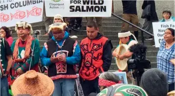  ??  ?? Above: First Nations protesters have conducted a long campaign against salmon farming