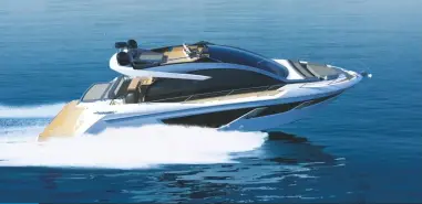  ??  ?? LEFT The sleek new 65 Sport Yacht features a low profile sportsbrid­ge