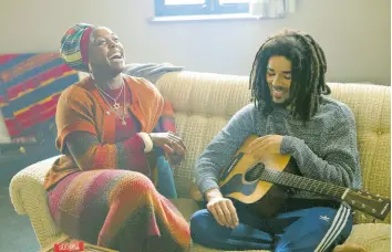 ?? AP ?? This image released by Paramount Pictures shows Kingsley Ben-Adir, right, and Lashana Lynch in ‘Bob Marley: One Love’.