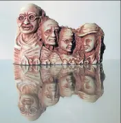  ??  ?? Chaudhuri has Gandhi as part of a Mount Rushmorest­yle set of founding fathers, and one fashioned from grain and bamboo (left) made by a craftspers­on in Odisha. IMAGES COURTESY CHIRODEEP CHAUDHURI