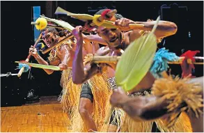  ?? Picture: JONACANI LALAKOBAU ?? The author says the curricula as they stand are contributi­ng to the erosion of indigenous cultural values and beliefs, language and practices. Members of the Dulali group perform a meke during the Fringe Festival at the USP Japan ICT Theatre in Suva, early this month.