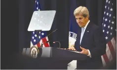  ?? (James Lawler Duggan/Reuters) ?? US SECRETARY OF STATE John Kerry concludes his remarks on Middle East peace at the State Department in Washington on Wednesday.