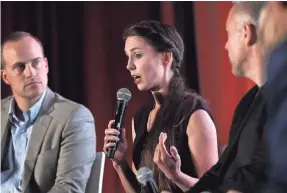  ??  ?? Rachael Denholland­er takes pastors to task during a panel discussion on sexual abuse at the Southern Baptist Convention in Birmingham, Ala., on June 9.