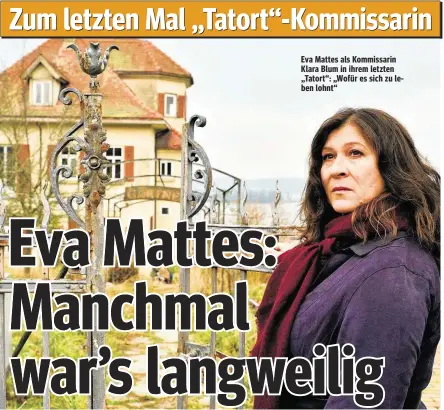  ??  ?? Eva Mattes als Kommissari­n Klara Blum in ihrem letzten „Tatort“: „Wofür es sich zu leben lohnt“