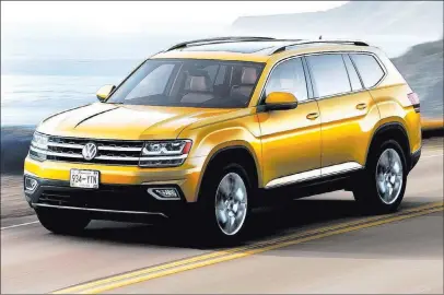  ?? Volkswagen ?? As the newest and biggest member of the Volkswagen lineup, the midsize Atlas SUV offers family-ready passenger and cargo volume, as well as everyday usability and utility.