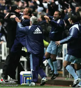  ??  ?? ■ Sam Allardyce celebrates with his coaching staff