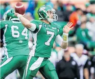  ?? BRENT JUST/Getty Images ?? Riders quarterbac­k Seth Doege has only played one CFL, game, but has already made it on TSN’s plays of the week.