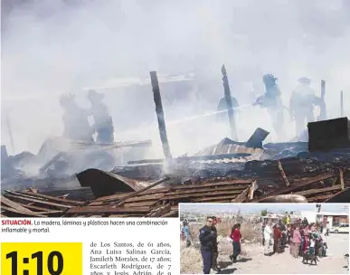  ??  ?? SITUACIóN. La madera, láminas y plásticos hacen una combinació­n inflamable y mortal. MADRAZO. Supuestame­nte todo se debió a un descuido de una de las vecinas.