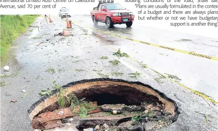  ?? RICARDO MAKYN PHOTOS ?? A section of Washington Boulevard, in the vicinity of Cooreville Gardens, collapsed yesterday.