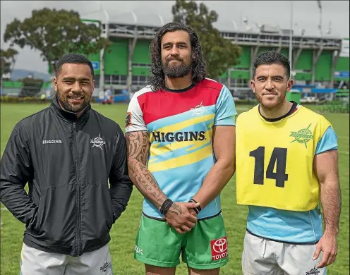  ?? MURRAY WILSON/STUFF ?? Manawatu¯ will field three current All Blacks – from left, Ngani Laumape, Jackson Hemopo and Nehe Milner-skudder – when they take on Southland tomorrow.