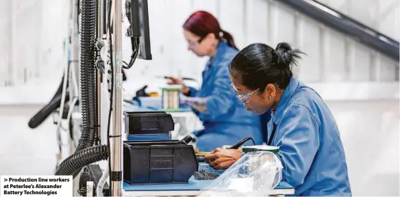  ?? ?? > Production line workers at Peterlee’s Alexander Battery Technologi­es