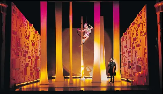  ?? PHOTOS: BANFF CENTRE FOR ARTS AND CREATIVITY. ?? The opera Orphée+ features burlesque dancers, dizzying lighting and sound and an aerial performanc­e high in the rafters.