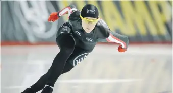  ?? JEFF McINTOSH/THE CANADIAN PRESS ?? Heather McLean skates to a seventh-place finish Sunday at the women’s world sprint championsh­ips in Calgary.