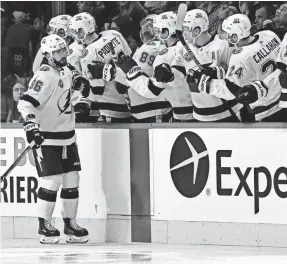  ??  ?? Tampa Bay’s Nikita Kucherov is on pace for 115 points. ERIC BOLTE/USA TODAY SPORTS