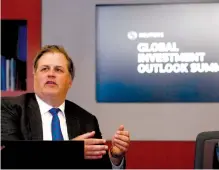  ?? (Mike Segar/Reuters) ?? GLEN KACHER speaks during the Reuters Global Investment Outlook Summit in New York last week: ‘ The retailing industry is going to be an apocalypse. Anyone working in the consumer retailing industry... should be training for a new job.’