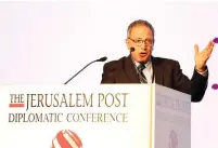  ??  ?? DIRECTOR OF Sheba’s Center for Disaster Medicine and Humanitari­an Response, Prof. Elhanan Bar-On, addresses the Jerusalem Post Diplomatic Conference on Wednesday after the hospital received the Humanitari­an Contributi­on Award.