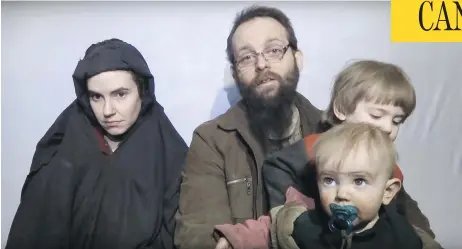  ?? YOUTUBE ?? Caitlan Coleman and Joshua Boyle, with their children, while being held hostage by the Taliban-linked Haqqani network.