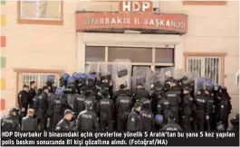  ??  ?? HDP Diyarbakır İl binasındak­i açlık grevlerine yönelik 5 Aralık'tan bu yana 5 kez yapılan polis baskını sonucunda 81 kişi gözaltına alındı. (Fotoğraf/ma)