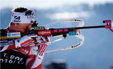  ?? FOTO: NTB SCANPIX ?? Johannes Thingnes Bø lå an til å ta medalje, men med en bom på siste skyting endte han på 8. plass.