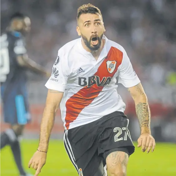  ?? RODRIGUEZ ADAMI ?? Lo grita. Lucas Pratto al fin pudo quebrar a Dreer y logró poner en ventaja a River. El triunfo dejó los octavos de final a un paso.