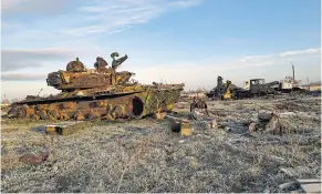  ?? NYT ?? A photograph taken on Nov 23 shows the wreckage of Russian military vehicles at Kherson Internatio­nal Airport in Chornobaji­vka, Ukraine.