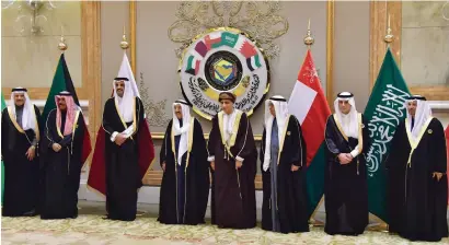  ?? AFP ?? (L to R) GCC General Secretary Abdullatif bin Rashid Al Zayani; Kuwaiti Crown Prince Sheikh Nawaf Al Ahmad Al Sabah; Qatari Amir Sheikh Tamim bin Hamad Al Thani; Kuwaiti Amir Sheikh Sabah Al Ahmad Al Sabah; Deputy Prime Minister of Oman Fahd bin...