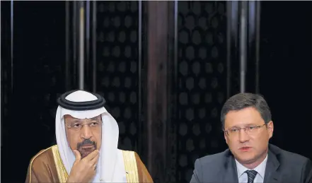  ?? [ Reuters ] ?? Ziehen seit dem Vorjahr an einem Strang: der saudische Ölminister K. al-Falih und sein russischer Amtskolleg­e A. Nowak.