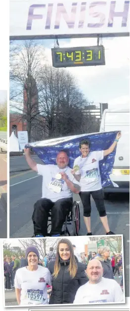  ?? Carl with Mim at the finish line, top right, and, above right, with their daughter, Sammy ??