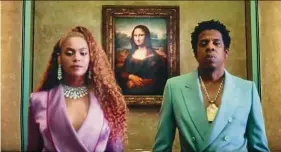  ?? — AFP ?? Pop’s biggest power couple Beyonce and Jay-Z shot the video for their latest hit at the Louvre museum in Paris. There is a tour at the Louvre following the 17 paintings and sculptures which feature in the sixminute clip.
