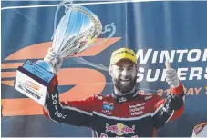  ??  ?? Shane van Gisbergen celebrates his win yesterday. Picture: AAP