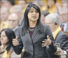  ?? CP PHoTo ?? Government House Leader Bardish Chagger responds to a question during question period in the House of Commons on Parliament Hill.