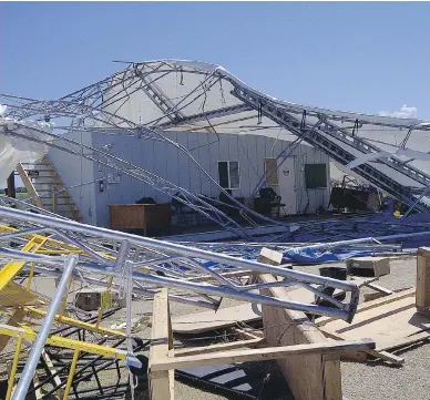  ?? BARRY PRENTICE ?? A Manitoba professor who has devoted $1 million and years of his life to building an airship says he remains devoted to the cause after a storm flattened his hangar northeast of Winnipeg earlier this summer.