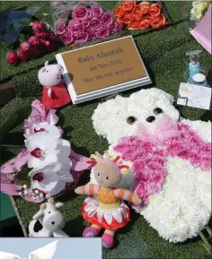  ??  ?? HOME: Flowers and teddies left on baby Alannah’s grave. LEFT: Mark Kinsella of Thomas Murphy and Sons undertaker­s releases a dove.