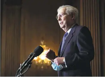  ?? GREG NASH AP ?? Senate Majority Leader Mitch McConnell of Kentucky indicated Wednesday he will hold a vote on the shortterm spending bill ahead of Friday’s deadline.