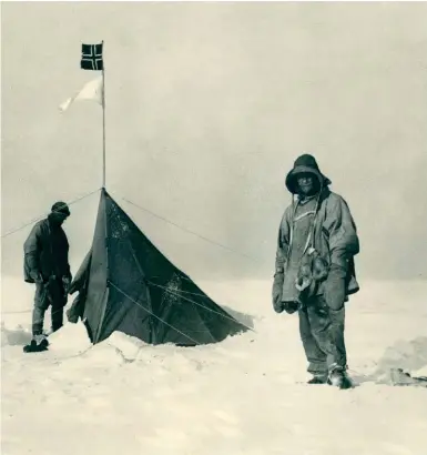  ??  ?? Opposite: Bellingsha­usen (1778-1852); above: Scott, Oates, Wilson, Evans – and Amundsen’s tent – at the South Pole, 1911