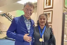  ?? Ella Baum ?? Brian Stokes Mitchell and 2022 inductee Lynn Nottage at the Theater Hall of Fame's 2022 induction ceremony on Nov. 14 at the Gershwin Theatre in New York City.