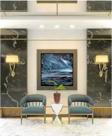  ??  ?? Lounge perspectiv­e by Adefuin Design Studio with Nuyda painting