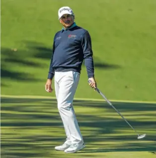  ?? THE ASSOCIATED PRESS ?? Fred Couples reacts to his putt on the 10th hole during the second round of the Masters on Friday in Augusta, Ga.