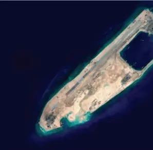  ??  ?? A satellite image shows the Yongshu Reef of the Nansha Islands after a land reclamatio­n project in southern China. The constructi­on project on shoals and reefs of the Nansha Islands will be completed, as planned, in the upcoming days. Xinhua