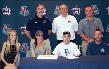  ??  ?? On hand to watch Chuckie Thurman (seated, second from right) sign on to wrestle for Brewton-Parker College were Nikki Streetman, Jamie Thurman, Charles Thurman, Heritage High School wrestling head coach Mike Craft, Heritage High School Principal Ronnie...