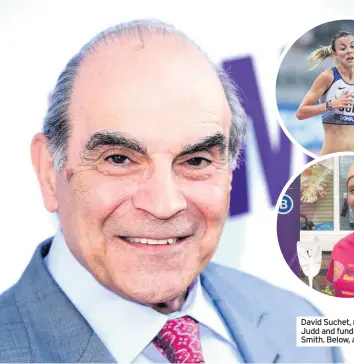  ??  ?? David Suchet, runner Jessica Judd and fundraiser Katie Smith. Below, athlete David King