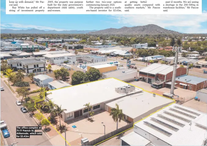  ??  ?? The office complex at 71-77 Patrick St, Aitkenvale, which sold for $3.43m.