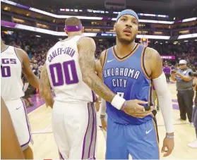  ?? AP FOTO / RICH PEDRONCELL­I ?? CALL STAYS.
The NBA said a flagrant foul 2 call on Oklahoma City Thunder forward Carmelo Anthony will not be rescinded.