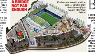  ?? ?? Chelsea are keen to add the land (1) to what they already own (2) to expand Stamford Bridge