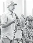  ?? CITY RECORD-EAGLE VIA AP JANMICHAEL/TRAVERSE ?? Christophe­r Grobbel speaks during feedback session on Enbridge Inc.’s Line 5 at Northweste­rn Michigan College in Traverse City, Mich.