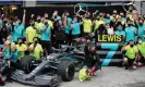  ?? ?? Hamilton celebrates with his dog Roscoe and his team after winning the Turkish Grand Prix to secure his seventh world championsh­ip in 2020. Photograph: PA