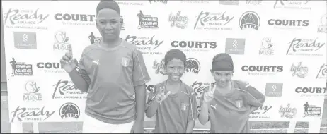  ?? ?? Marian Academy scorers from left Nyal George, Cristiano La Rose, and Maxwell Viapree