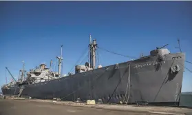  ??  ?? The Jeremiah O’Brien is back docked at Pier 45. In May 2020, a fire destroyed the warehouse on the pier and damaged the ship museum.