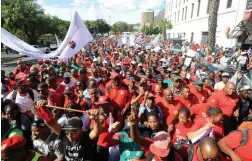  ?? PICTURE: AYANDA NDAMANE/AFRICAN NEWS AGENCY (ANA) ?? HEAR US: The South African Federation of Trade Unions (Saftu) marched to Parliament yesterday to protest against the VAT increase, among other issues.