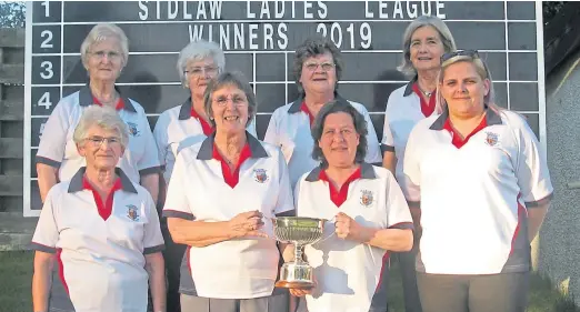  ??  ?? Blairgowri­e Ladies won the Sidlaw Ladies Bowling League 2019. Pictured are, from left, back – Pat Rumgay, Sheila Beedie, Babs Falconer, Judy Duncan; front – Doreen Anderson (selector), Liz Reid, Val Walker and Beth McCurdy. Missing from the photocall were Amanda Easson, Evelyn Turpie and Lynda Robertson.